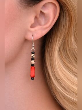 Elegant Black and Red Beaded Earrings